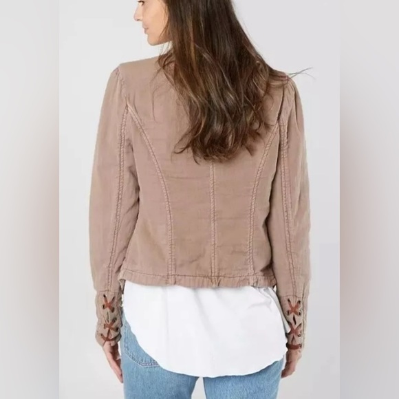 FREE PEOPLE Jagger Blazer S Western Military Jacket Lace Up Cuff Preowned - Picture 3 of 14